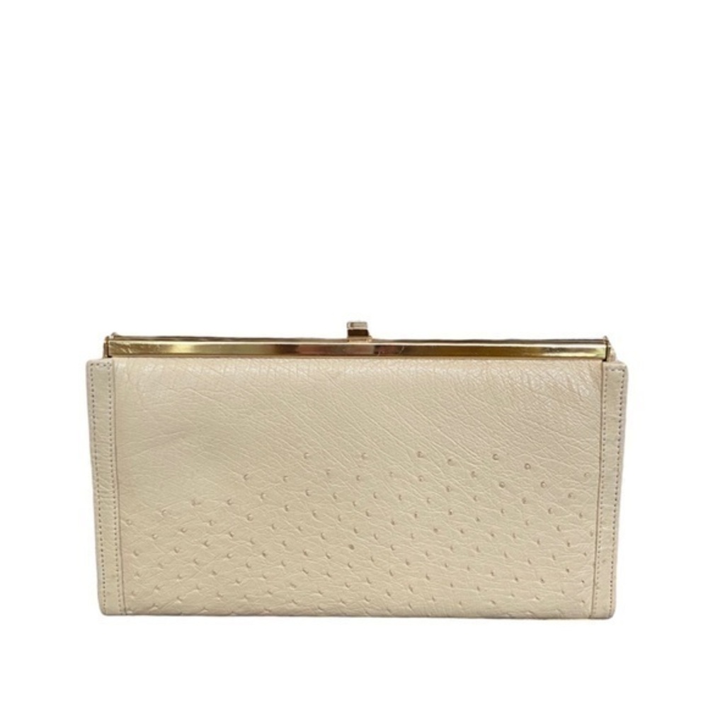 Corbeau 1980’s Vintage Nude Beige Neutral Ostrich Vintage Leather Clutch Bag - Picture 2 of 12